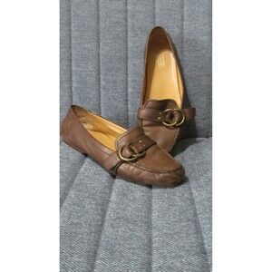Coach Avril Brown Leather Loafers Women's Size 9B Buckle Accent Slip On Casual